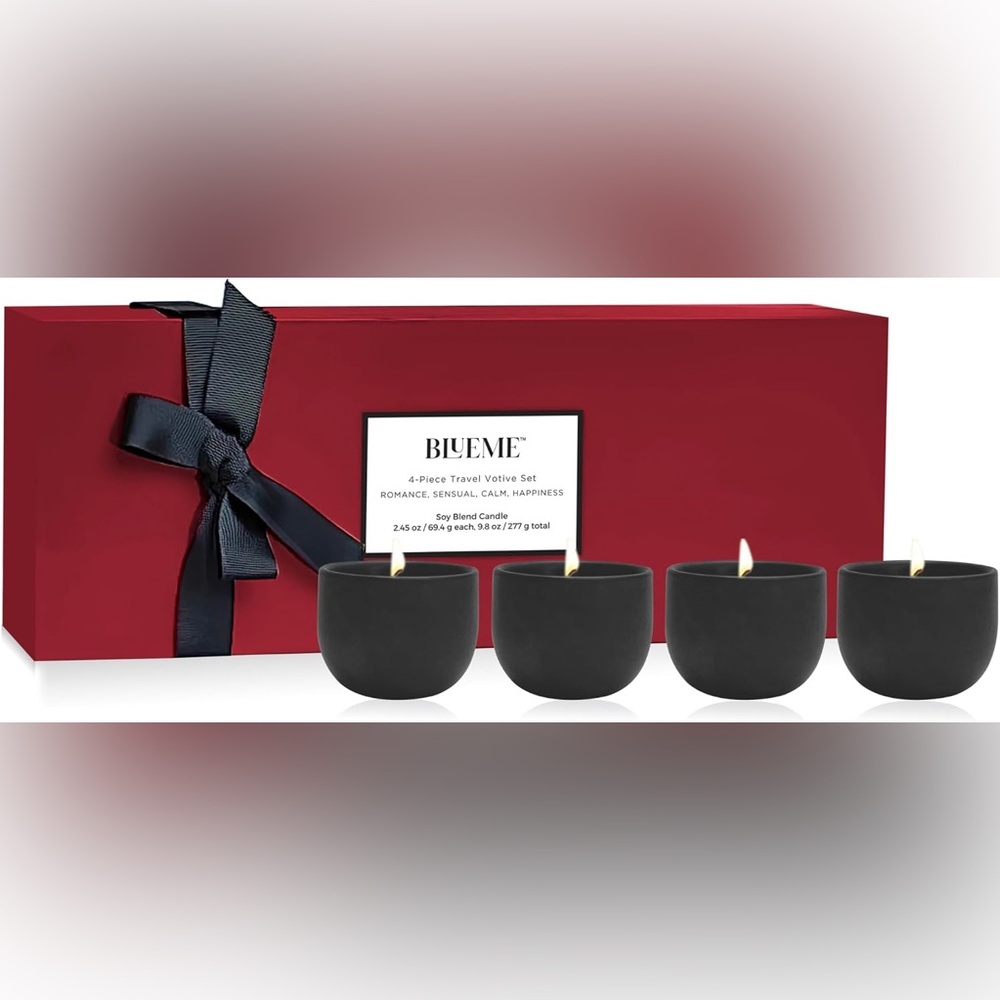 Black Ceramic : 4-Piece Votive Candles Gorgeous Raspberry Rose Retail $89
